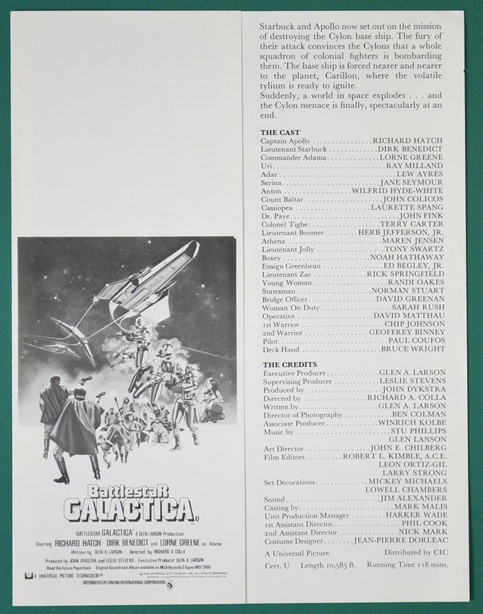 Battlestar Galactica <p><i> Original Cinema Synopsis / Credits Sheet</i></p>