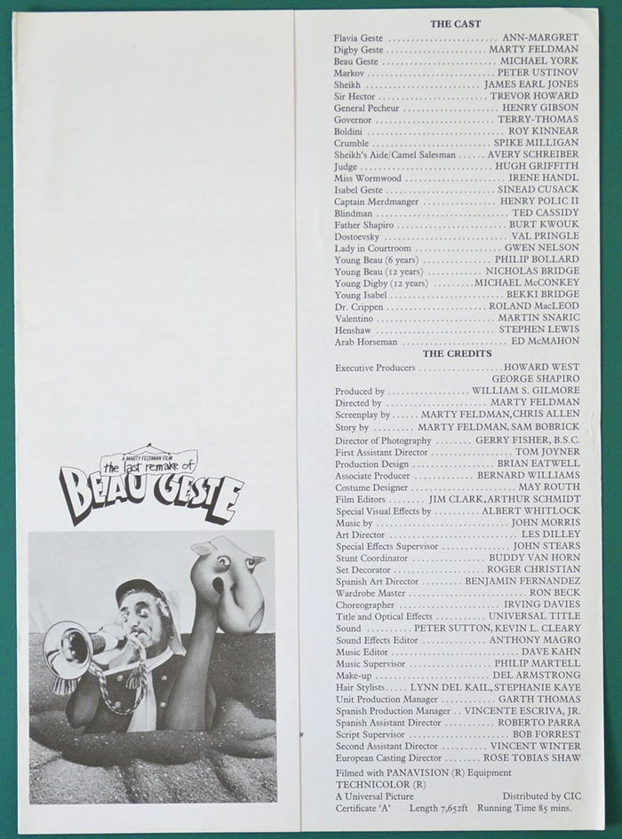 Last Remake Of Beau Geste <p><i> Original Cinema Exhibitor's Press Synopsis / Credits Sheet</i></p>