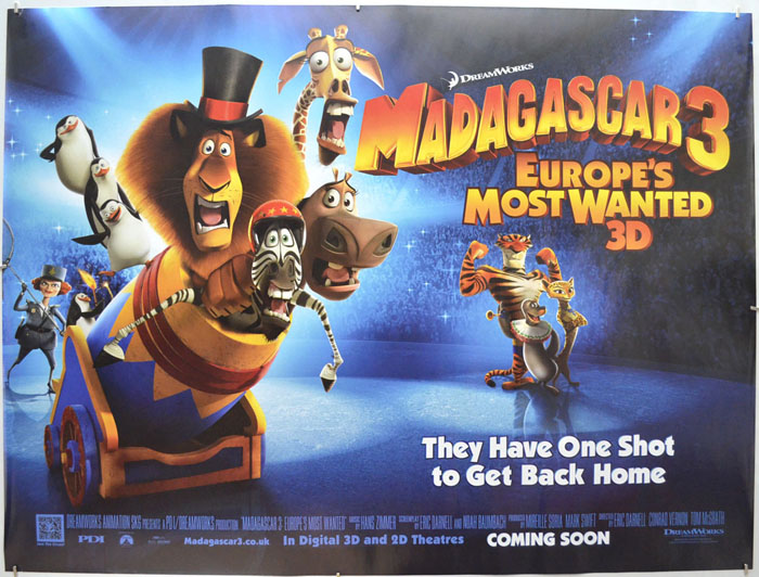 MADAGASCAR 3 MOVIE POSTER ~ WATER 22x34 Europe's Most Wanted Ben Stiller 