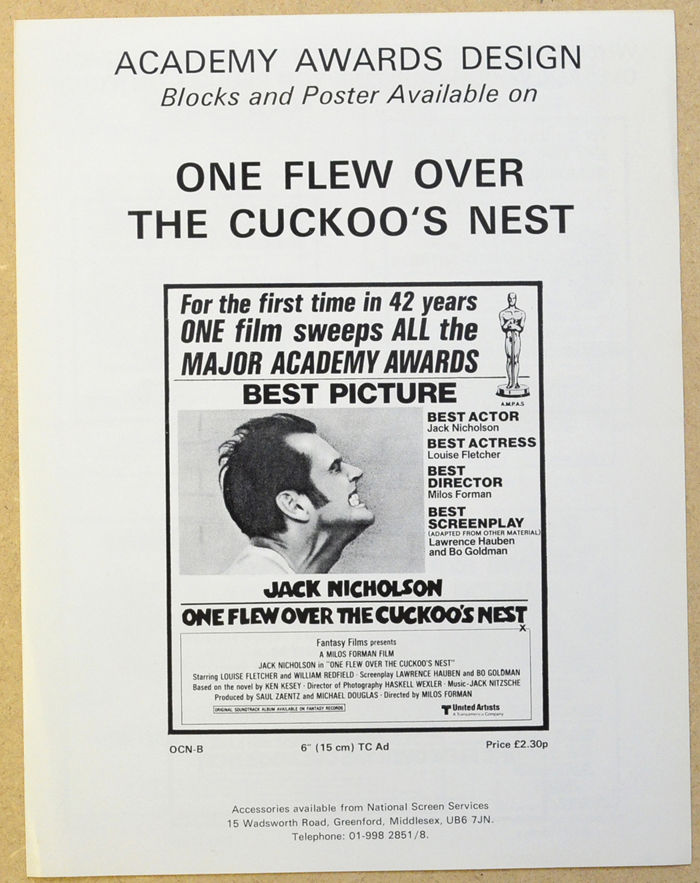 One Flew Over The Cuckoos Nest <p><i> Original 4 Page Cinema Exhibitors Campaign Pressbook </i></p>