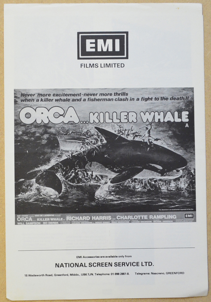 Orca The Killer Whale <p><i> Original 4 Page Cinema Exhibitors Campaign Pressbook </i></p>