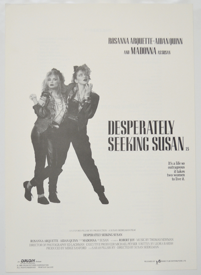 Desperately Seeking Susan <p><i> Original Cinema Exhibitor's Press Synopsis / Credits Booklet </i></p>