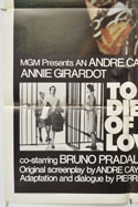 TO DIE OF LOVE (Bottom Left) Cinema One Sheet Movie Poster