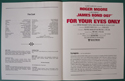 007 - FOR YOUR EYES ONLY – Cinema Exhibitors Synopsis / Credits Booklet - Inside