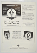 FIELD OF DREAMS Cinema Exhibitors Campaign Pressbook - BACK
