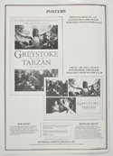 GREYSTOKE : THE LEGEND OF TARZAN Cinema Exhibitors Campaign Pressbook - BACK