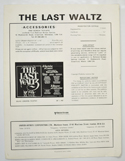 THE LAST WALTZ Cinema Exhibitors Campaign Pressbook - BACK