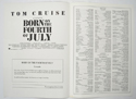 BORN ON THE FOURTH OF JULY Cinema Exhibitors Press Synopsis Credits Booklet - INSIDE
