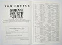 BORN ON THE FOURTH OF JULY Cinema Exhibitors Press Synopsis Credits Booklet - INSIDE