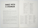 DANCE WITH A STRANGER Cinema Exhibitors Press Synopsis Credits Booklet - INSIDE