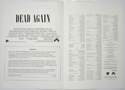 DEAD AGAIN Cinema Exhibitors Press Synopsis Credits Booklet - INSIDE