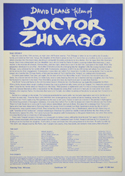 Doctor Zhivago <p><i> Original Cinema Exhibitor's Press Synopsis / Credits Sheet </i></p>
